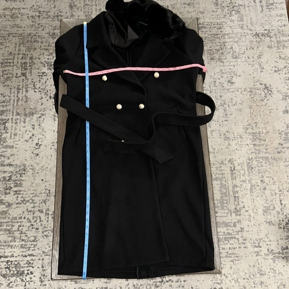 River Island Black Villanelle Coat Long w/ Faux Fur & Detachable Collar - Picture 11 of 13